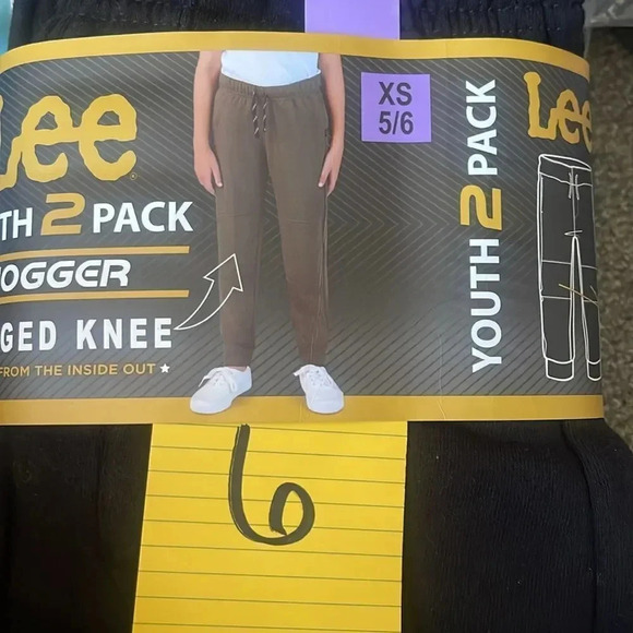 #6 Lee Youth 2-pack Jogger Black & Green X-Small 5/6 Rugged Knee Sweatpants - Picture 6 of 6